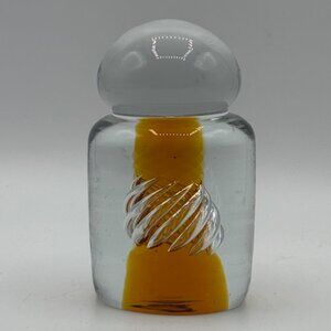 SOLD-Blenko Handcraft Amber 68D Air Twist Paperweight Swirl Bubble Knob Vintage